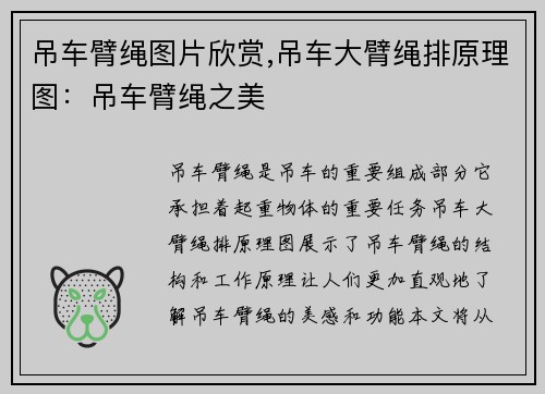 吊车臂绳图片欣赏,吊车大臂绳排原理图：吊车臂绳之美